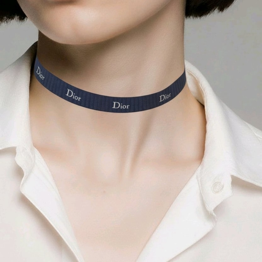 Dior Ribbon Navy Blue Logo Choker